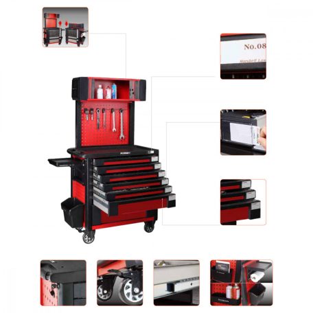 Műhelykocsi, 7 fiókos, felső szekrénnyel, kiegészítőkkel, 310kg (FIXMAN FX-F5RP7B-F)