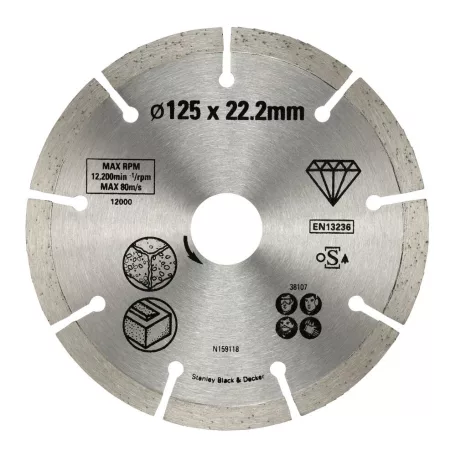 Szegmentált gyémánt vágótárcsa, 125 x 22,2 mm (STANLEY STA38107-XJ)