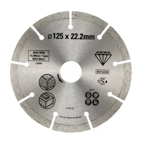 Gyémánt vágókorong kőhöz és téglához, 125x22,2 mm (STANLEY STA38137-XJ)