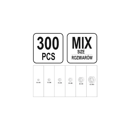 Hatlapú csavaranya készlet 300 részes M3-M10 (YATO YT-06772)