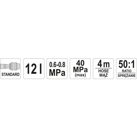 Pneumatikus zsírzó, 12 L, 40 MPa (YATO YT-07067)