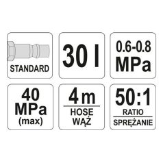 Pneumatikus zsírzó 30L, 40 MPa (YATO YT-07068)