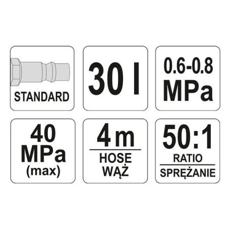 Pneumatikus zsírzó 30L, 40 MPa (YATO YT-07068)