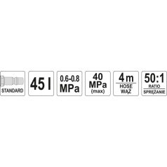 Pneumatikus zsírzó 45L, 30-40 MPa (YATO YT-07069)