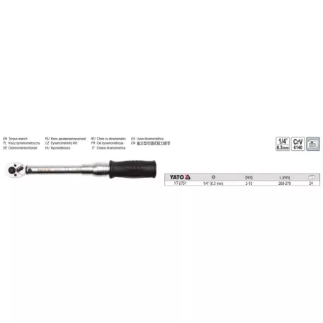 Nyomatékkulcs 1/4" 2-10 Nm / 268-278 mm CrV (YATO YT-0751)