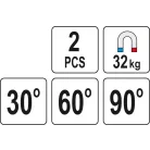 Hegesztési munkadarabtartó mágnes pár, 30-60-90° 32kg (YATO YT-08723)