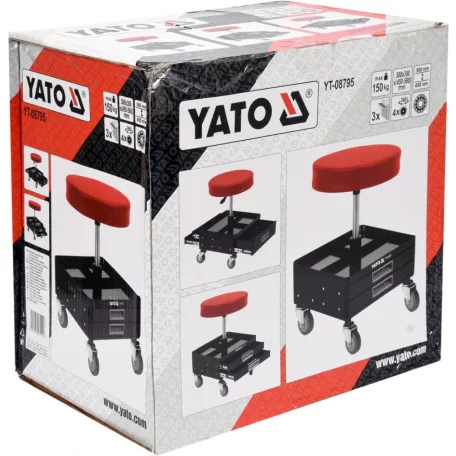 Műhely szék, állítható magasságú, 3 fiókos Műhelyzsámoly, 150kg (YATO YT-08795)