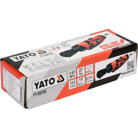 Pneumatikus racsnis kulcs könnyített 1/4", 27 Nm (YATO YT-09795)