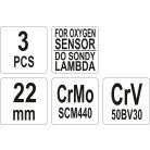 Dugókulcs készlet lambdaszondához 7/8" - 22mm, 3db-os (YATO YT-1752)