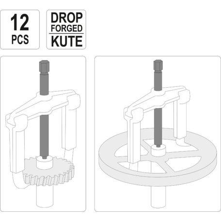 Csapágylehúzó klt. 12részes nehezen hozzáférhető helyekhez, 100-250mm (YATO YT-25105)