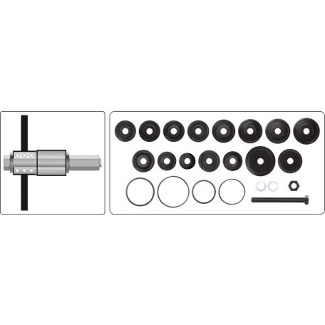 Csapágylehúzó és adapter készlet első futóműhöz, 23 részes (YATO YT-2541)