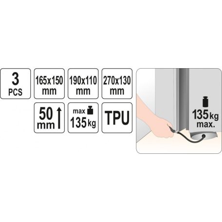 Szerelőpárna pumpás, 0-50mm, 135 kg, 3 darabos (YATO YT-67385)